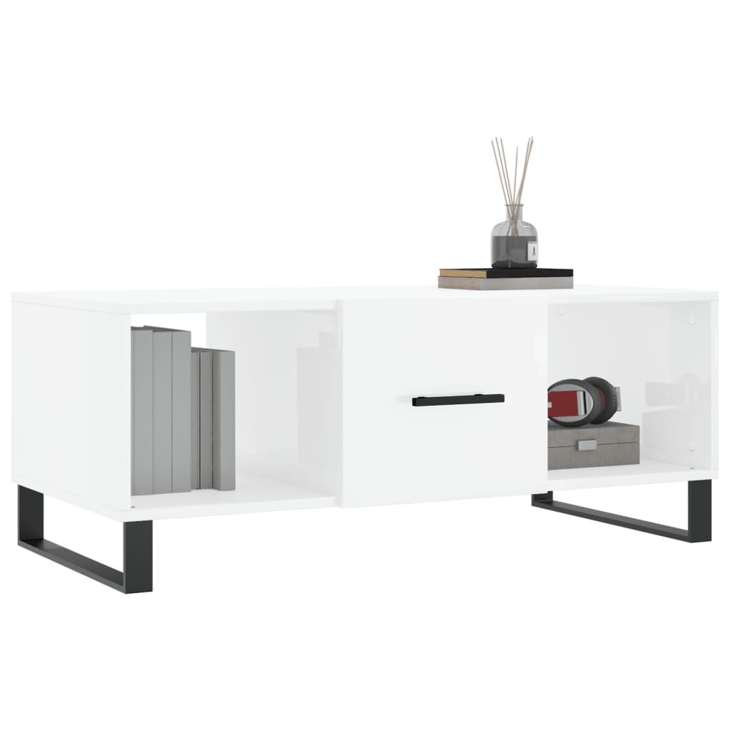 Tavolino da Salotto Bianco Lucido 102x50x40cm Legno Multistrato - homemem39