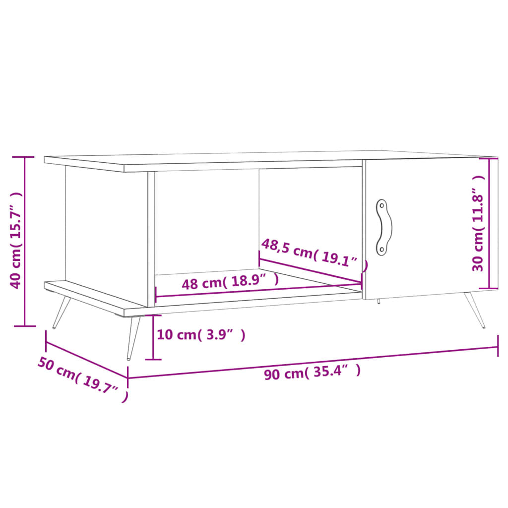 Tavolino da Salotto Nero 90x50x40 cm in Legno Multistrato - homemem39