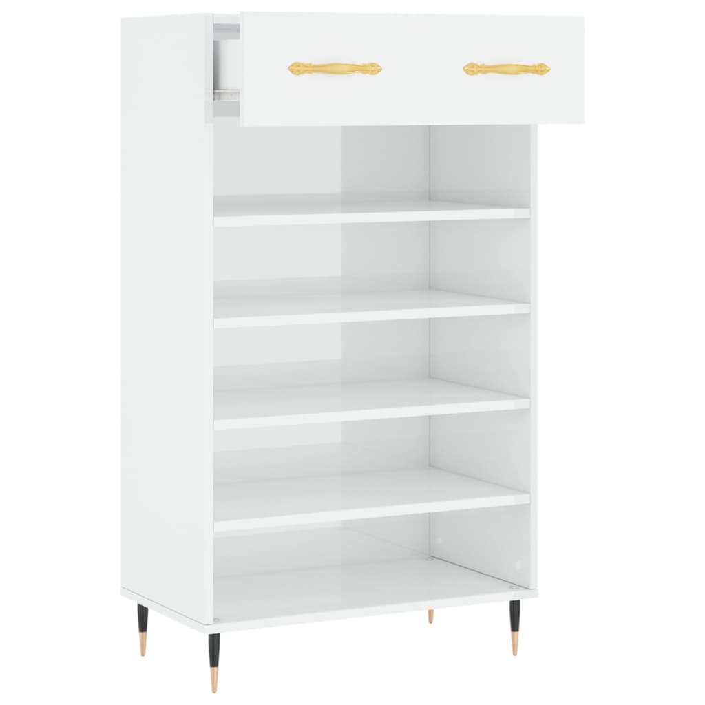 Scarpiera Bianco Lucido 60x35x105 cm in Legno Multistrato - homemem39