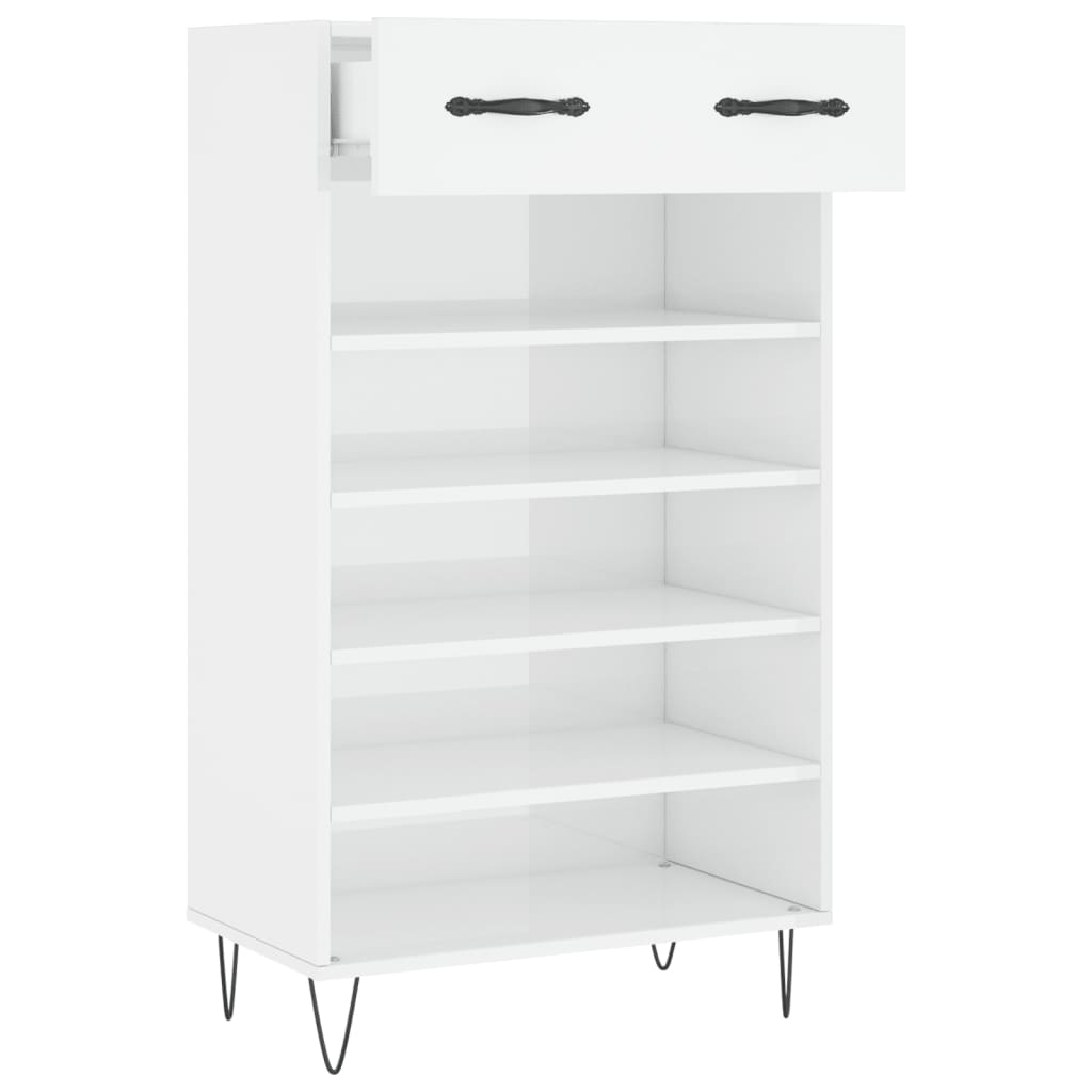 Scarpiera Bianco Lucido 60x35x105 cm in Legno Multistrato - homemem39