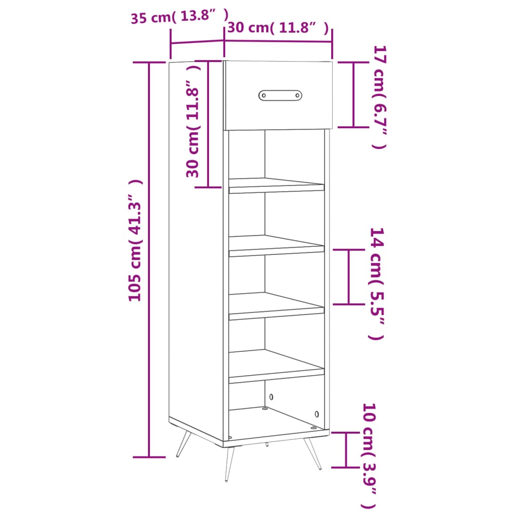 Scarpiera Bianco Lucido 30x35x105 cm in Legno Multistrato - homemem39