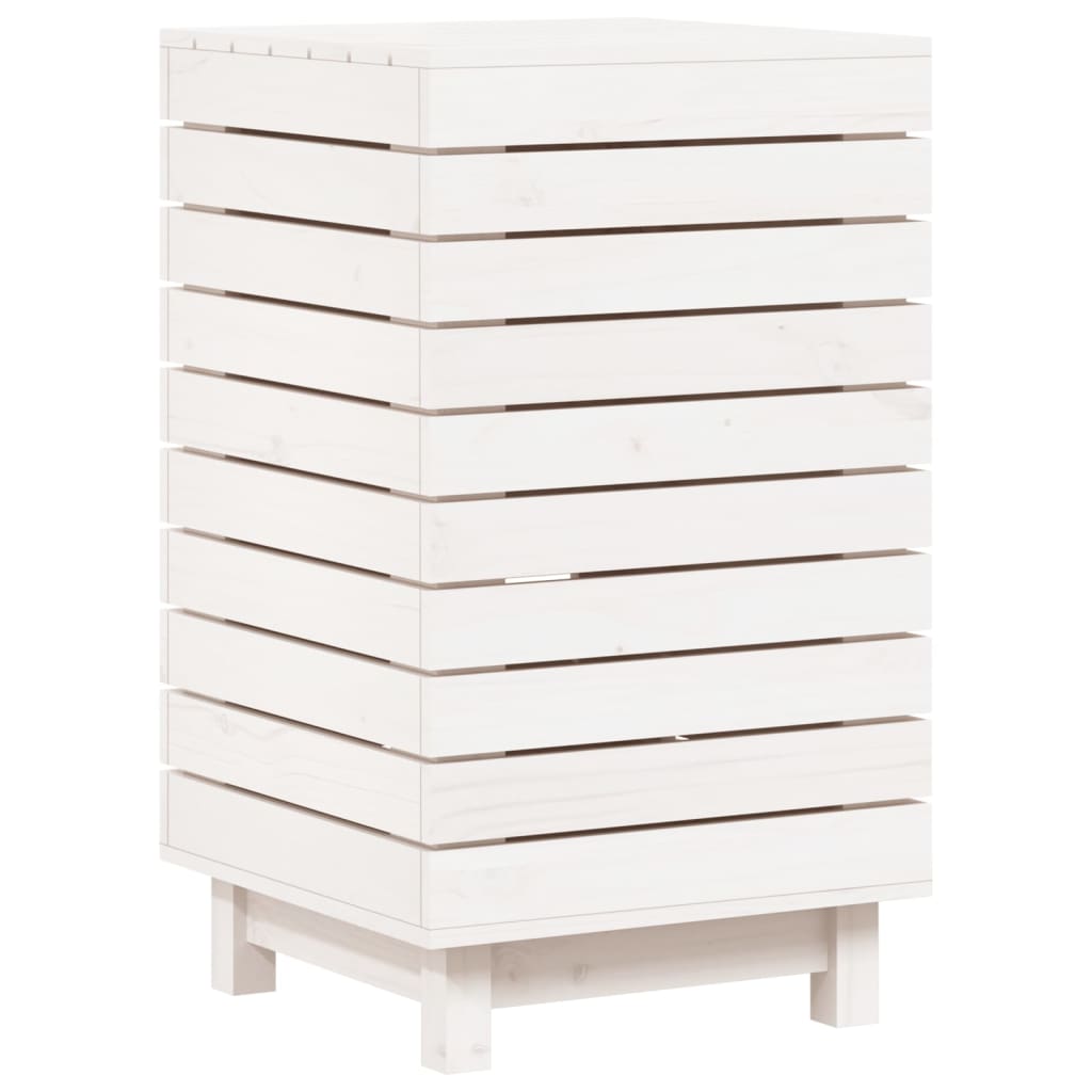 Cesto per Bucato Bianco 44x44x76 cm Legno Massello Pino - homemem39