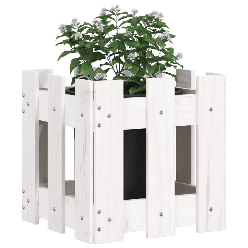 Fioriera Giardino a Recinzione Bianco 30x30x30 cm Massello Pino - homemem39