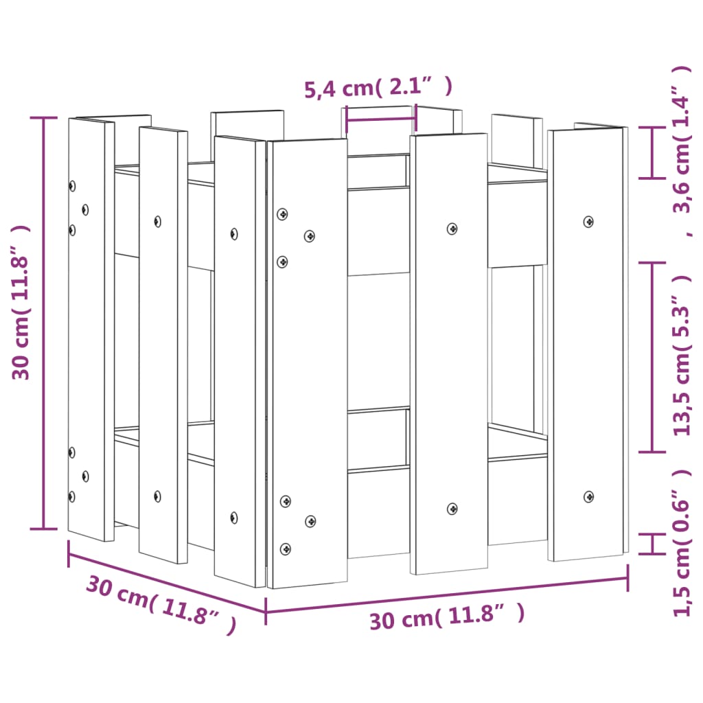 Fioriera Giardino Design Recinzione 30x30x30cm Massello Douglas - homemem39