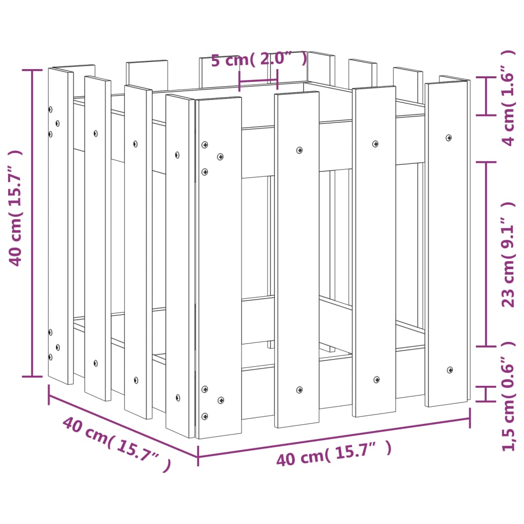 Fioriera Giardino Design a Recinzione 40x40x40 cm Massello Pino - homemem39