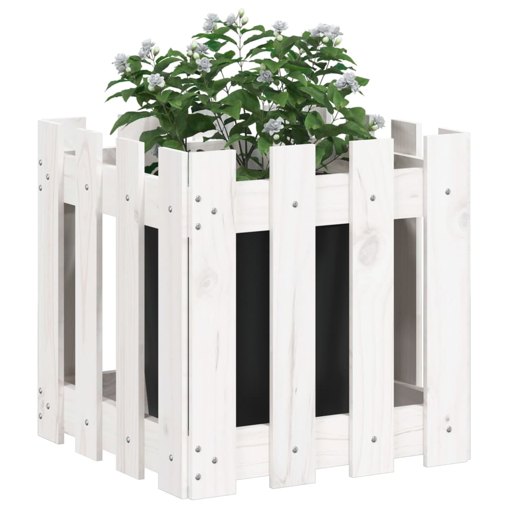 Fioriera Giardino a Recinzione Bianco 40x40x40 cm Massello Pino - homemem39