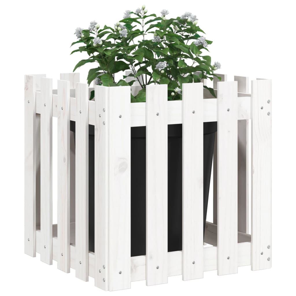 Fioriera Giardino a Recinzione Bianco 50x50x50 cm Massello Pino - homemem39