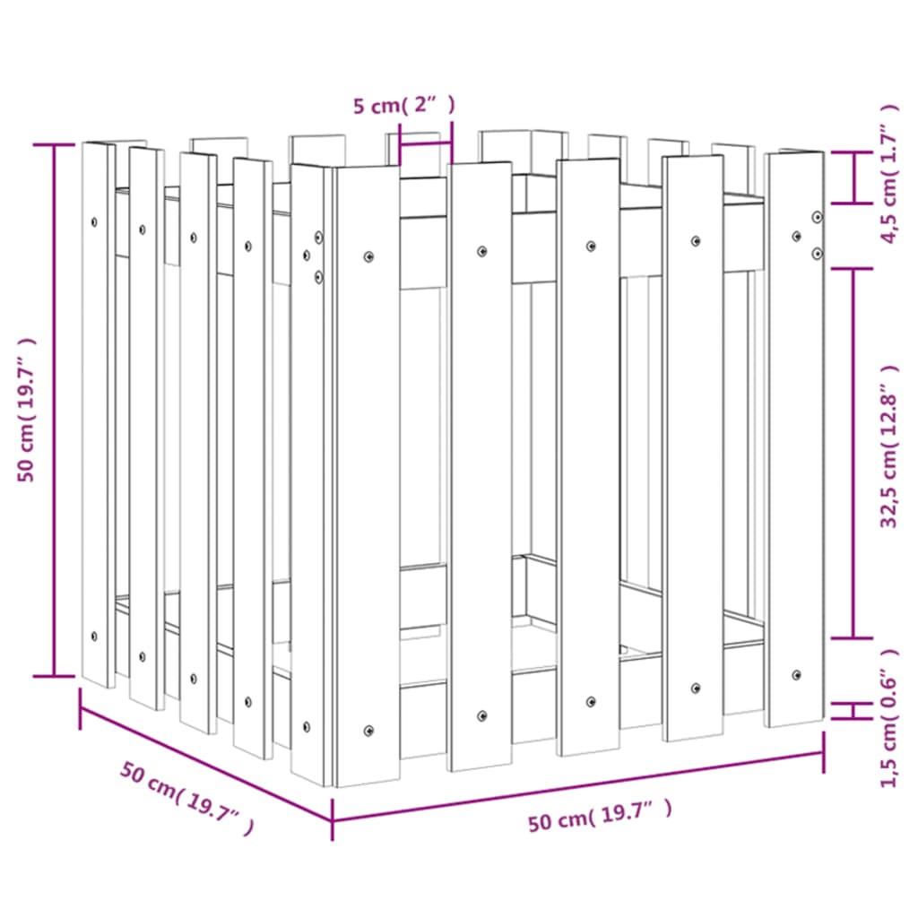 Fioriera Giardino Design Recinzione 50x50x50cm Massello Douglas - homemem39