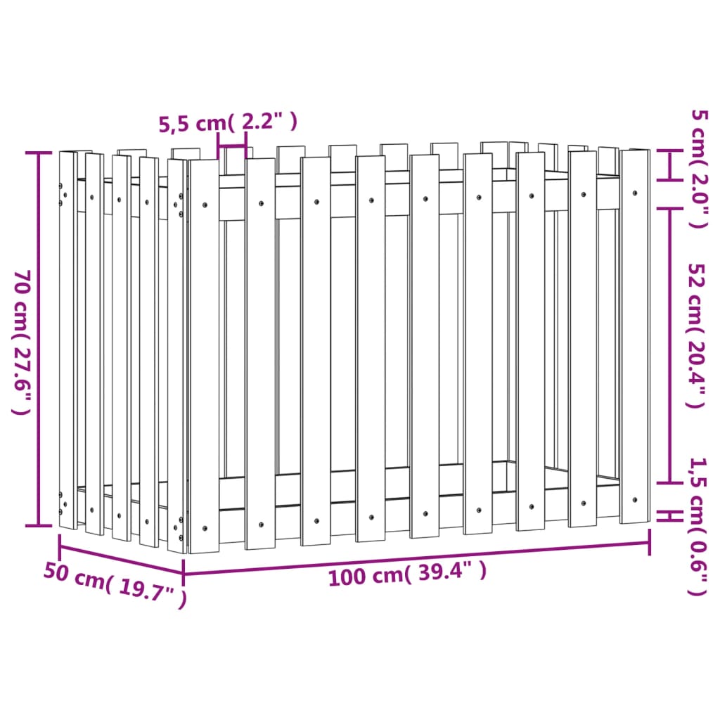 Fioriera Rialzata Giardino Recinzione 100x50x70cm Legno Douglas - homemem39