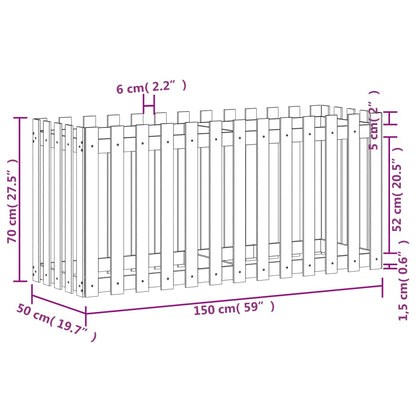 Fioriera Giardino a Recinzione Nera 150x50x70cm Massello Pino - homemem39