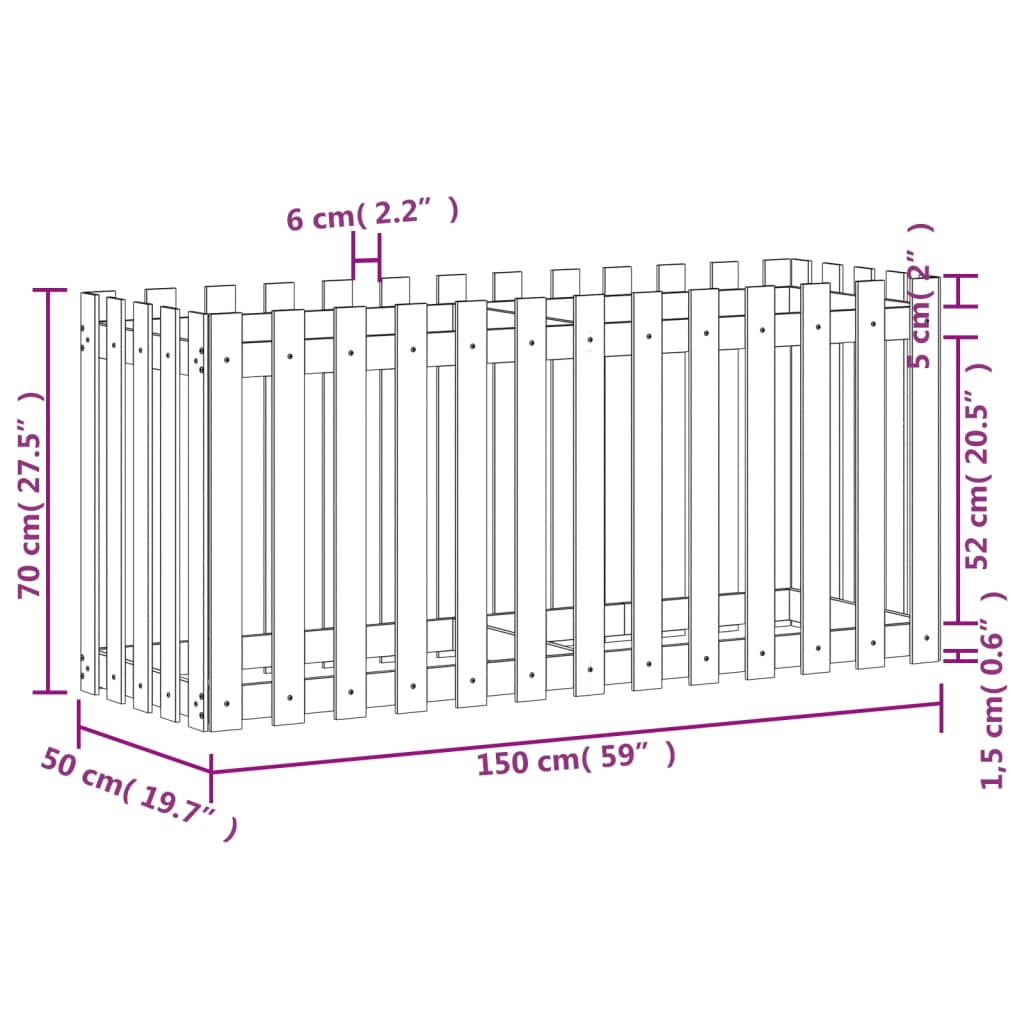 Fioriera Rialzata Giardino Recinzione 150x50x70cm Legno Douglas - homemem39