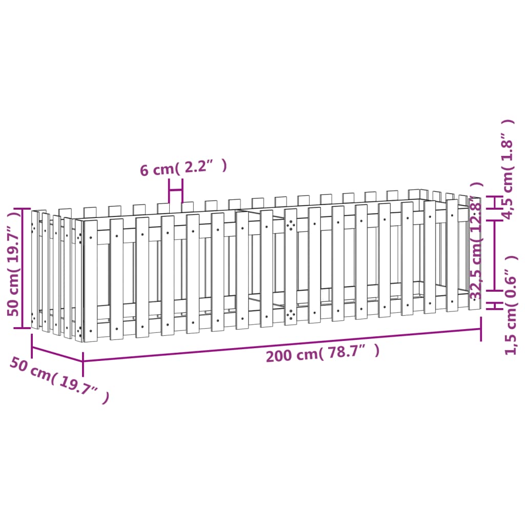 Fioriera da Giardino Recinzione 200x50x50cm Massello Douglas - homemem39