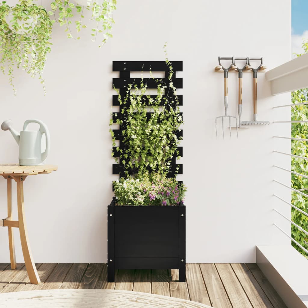 Fioriera Giardino con Rastrelliera Nera 39x39,5x114cm Pino - homemem39