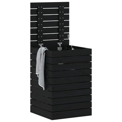 Cesto per Bucato Nero 44x44x66 cm Legno Massello Pino - homemem39