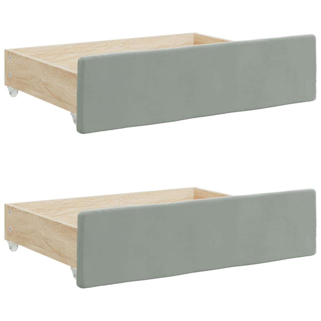 Cassetti da Letto 2pz Grigio Chiaro Legno Multistrato e Velluto - homemem39