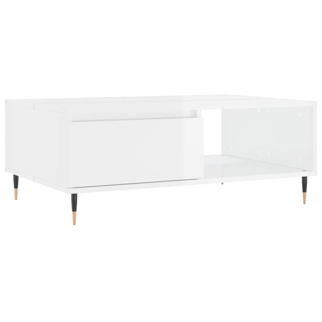 Tavolino Salotto Bianco Lucido 90x60x35 cm in Legno Multistrato - homemem39