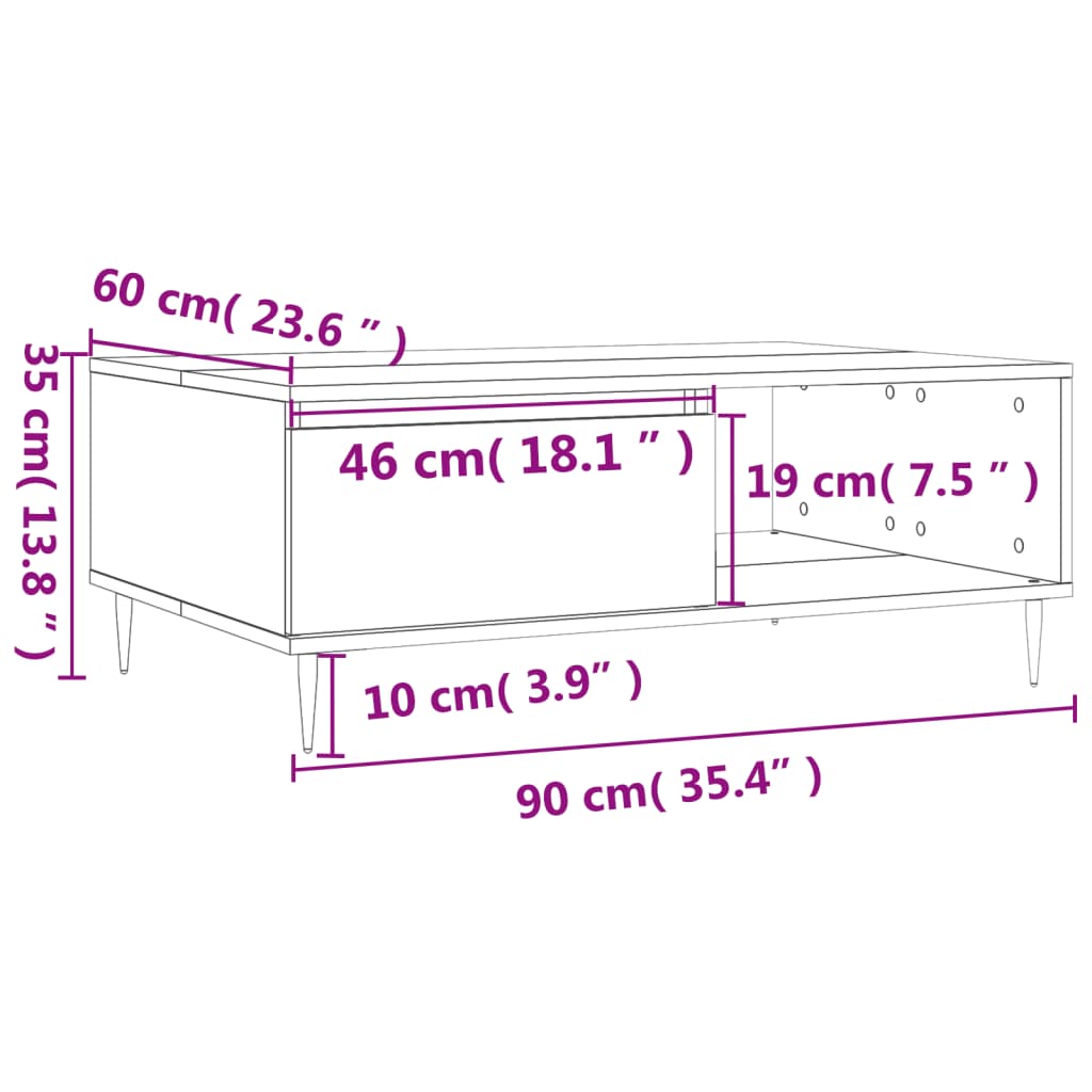 Tavolino da Salotto Rovere Sonoma 90x60x35 cm Legno Multistrato - homemem39