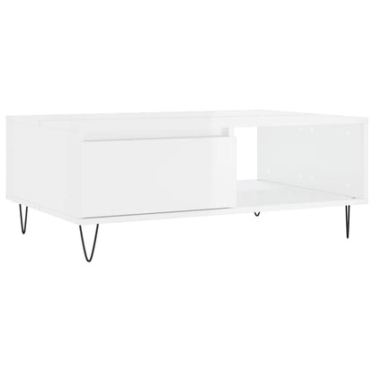 Tavolino Salotto Bianco Lucido 90x60x35 cm in Legno Multistrato - homemem39