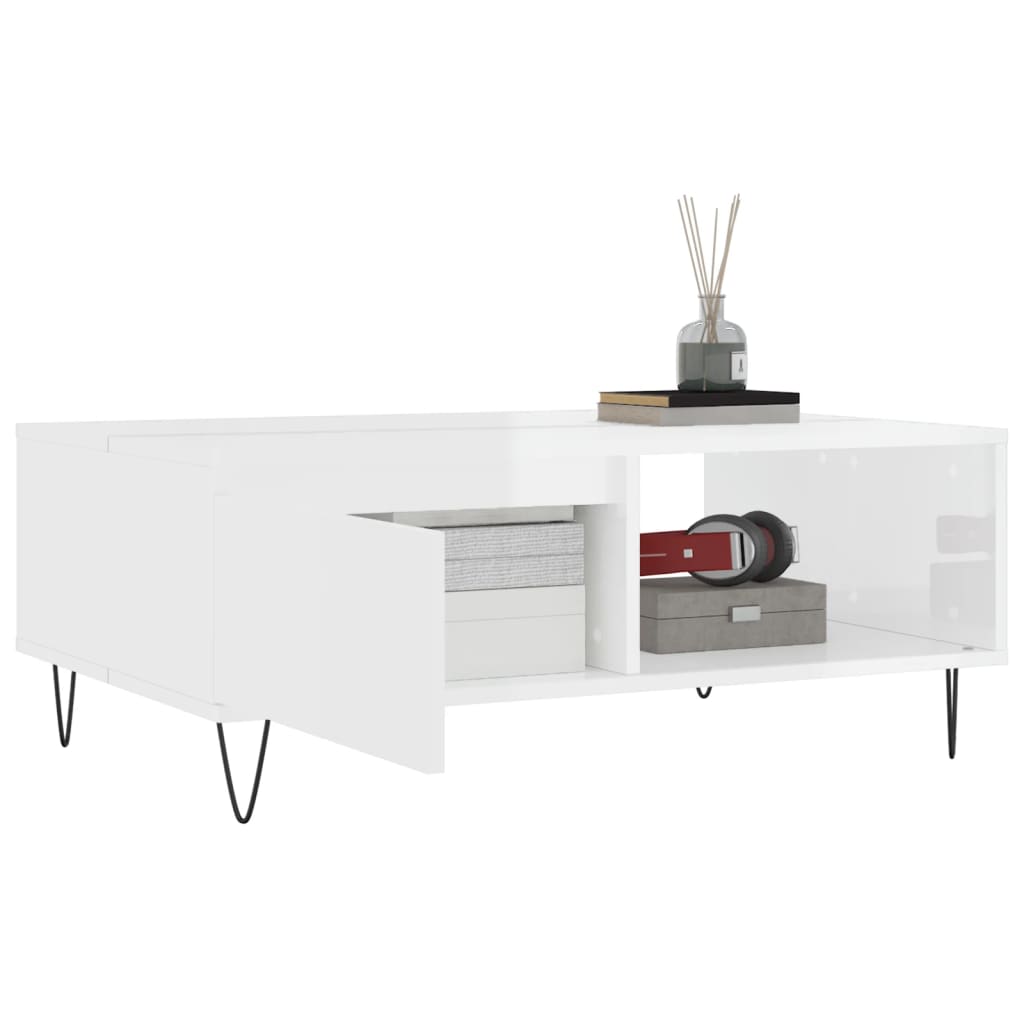 Tavolino Salotto Bianco Lucido 90x60x35 cm in Legno Multistrato - homemem39