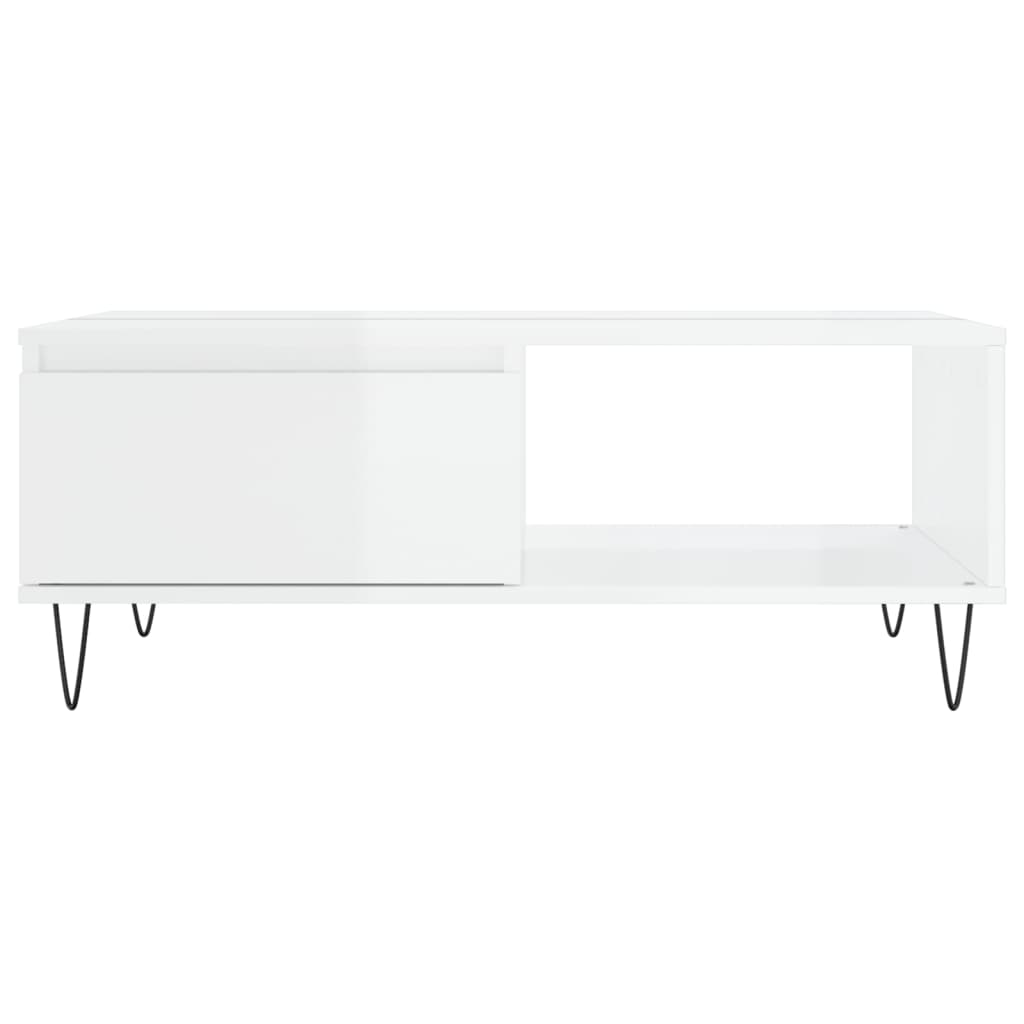 Tavolino Salotto Bianco Lucido 90x60x35 cm in Legno Multistrato - homemem39