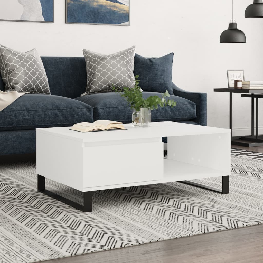 Tavolino da Salotto Bianco 90x60x35 cm in Legno Multistrato - homemem39