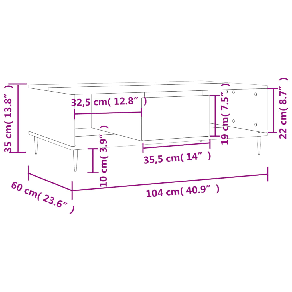 Tavolino da Salotto Bianco 104x60x35 cm in Legno Multistrato - homemem39