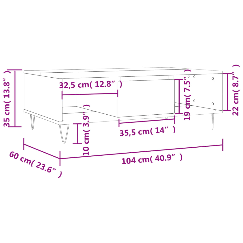 Tavolino da Salotto Bianco Lucido 104x60x35cm Legno Multistrato - homemem39