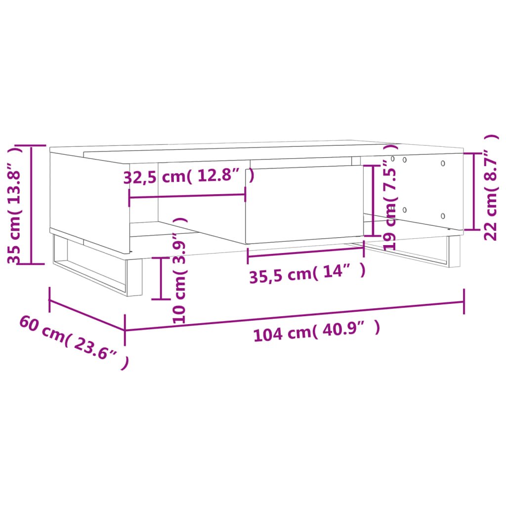 Tavolino da Salotto Bianco 104x60x35 cm in Legno Multistrato - homemem39