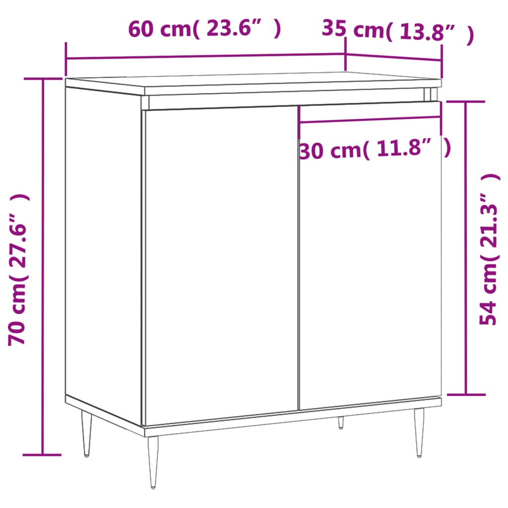 Credenza Bianco Lucido 60x35x70 cm in Legno Multistrato - homemem39