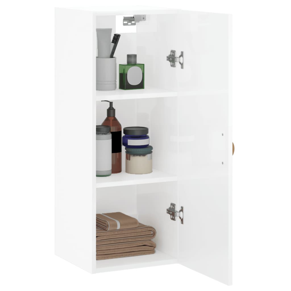 Mobile a Parete Bianco Lucido 34,5x34x90 cm - homemem39