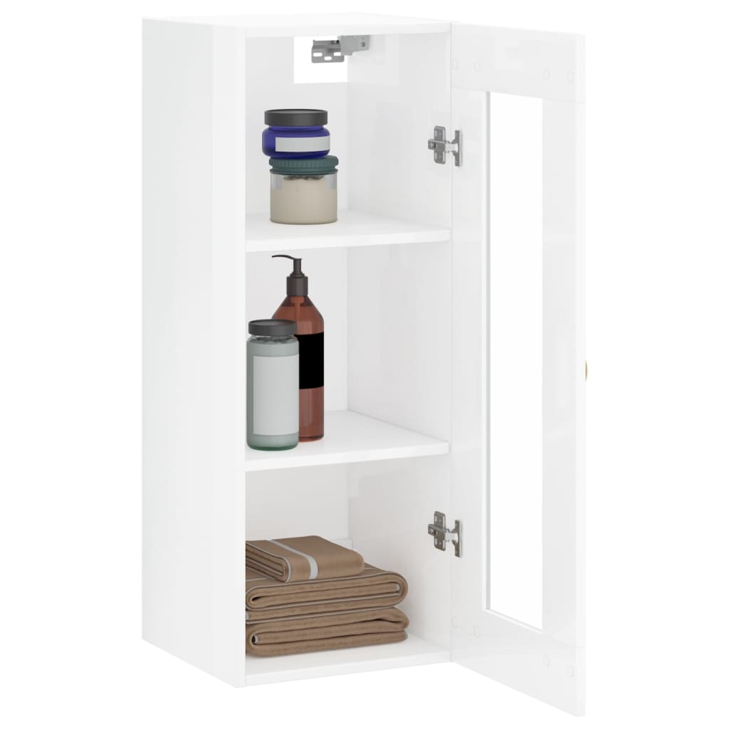 Mobile a Parete Bianco Lucido 34,5x34x90 cm - homemem39