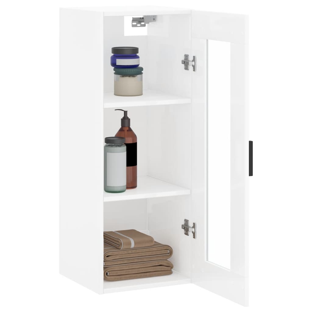 Mobile a Parete Bianco Lucido 34,5x34x90 cm - homemem39