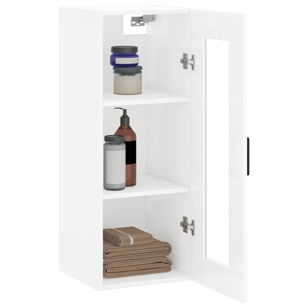 Mobile a Parete Bianco Lucido 34,5x34x90 cm - homemem39