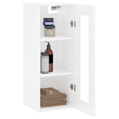 Mobile a Parete Bianco Lucido 34,5x34x90 cm - homemem39