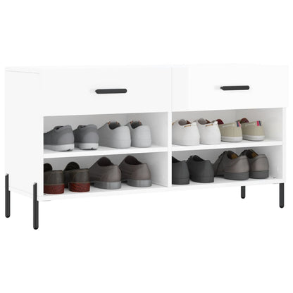 Panca Porta Scarpe Bianco Lucido 102x35x55 cm Legno Multistrato - homemem39