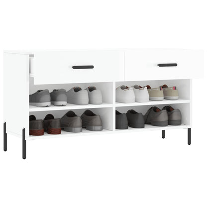 Panca Porta Scarpe Bianco Lucido 102x35x55 cm Legno Multistrato - homemem39