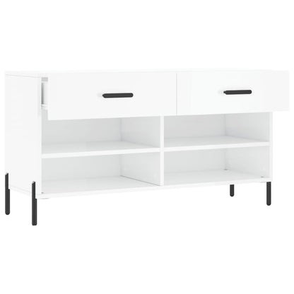 Panca Porta Scarpe Bianco Lucido 102x35x55 cm Legno Multistrato - homemem39