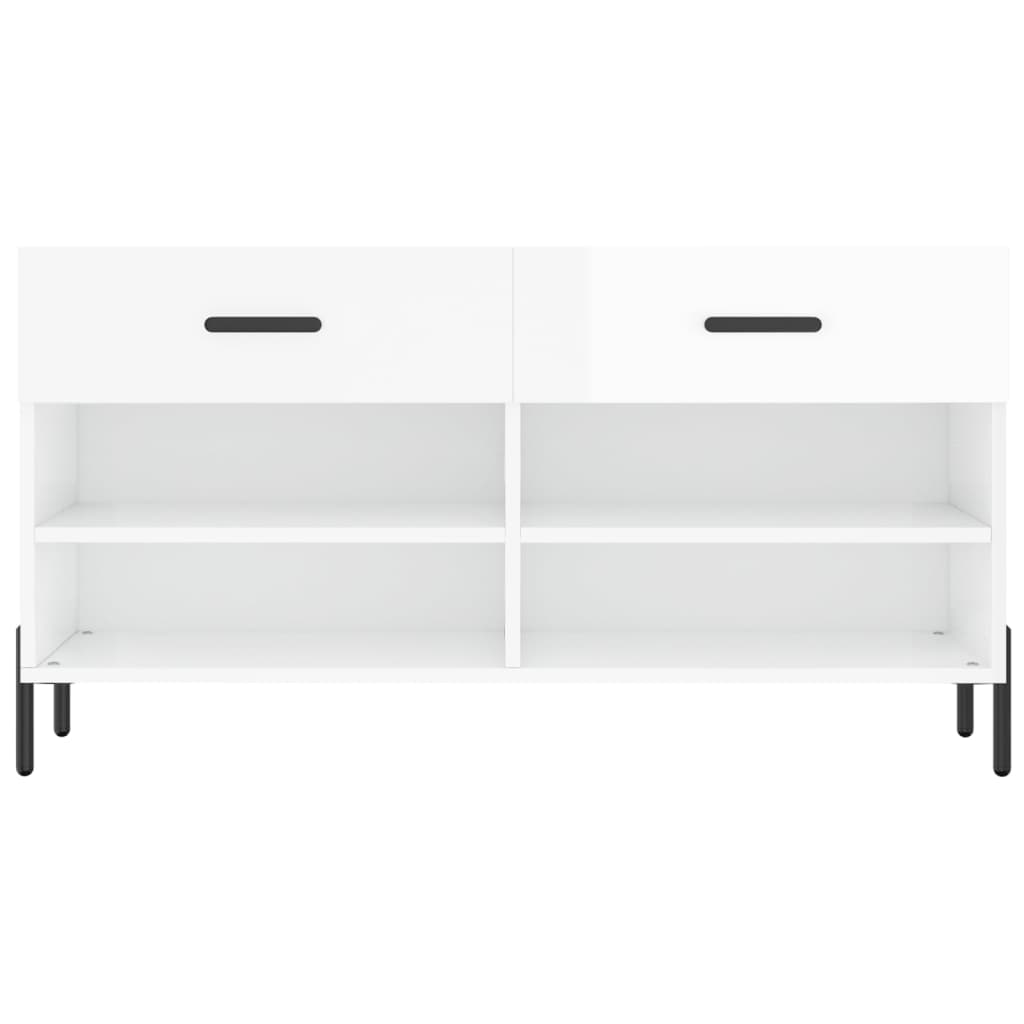 Panca Porta Scarpe Bianco Lucido 102x35x55 cm Legno Multistrato - homemem39