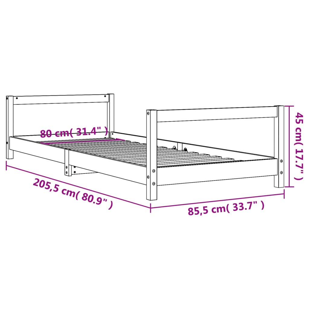 Giroletto per Bambini Nero 80x200 cm in Legno Massello di Pino - homemem39