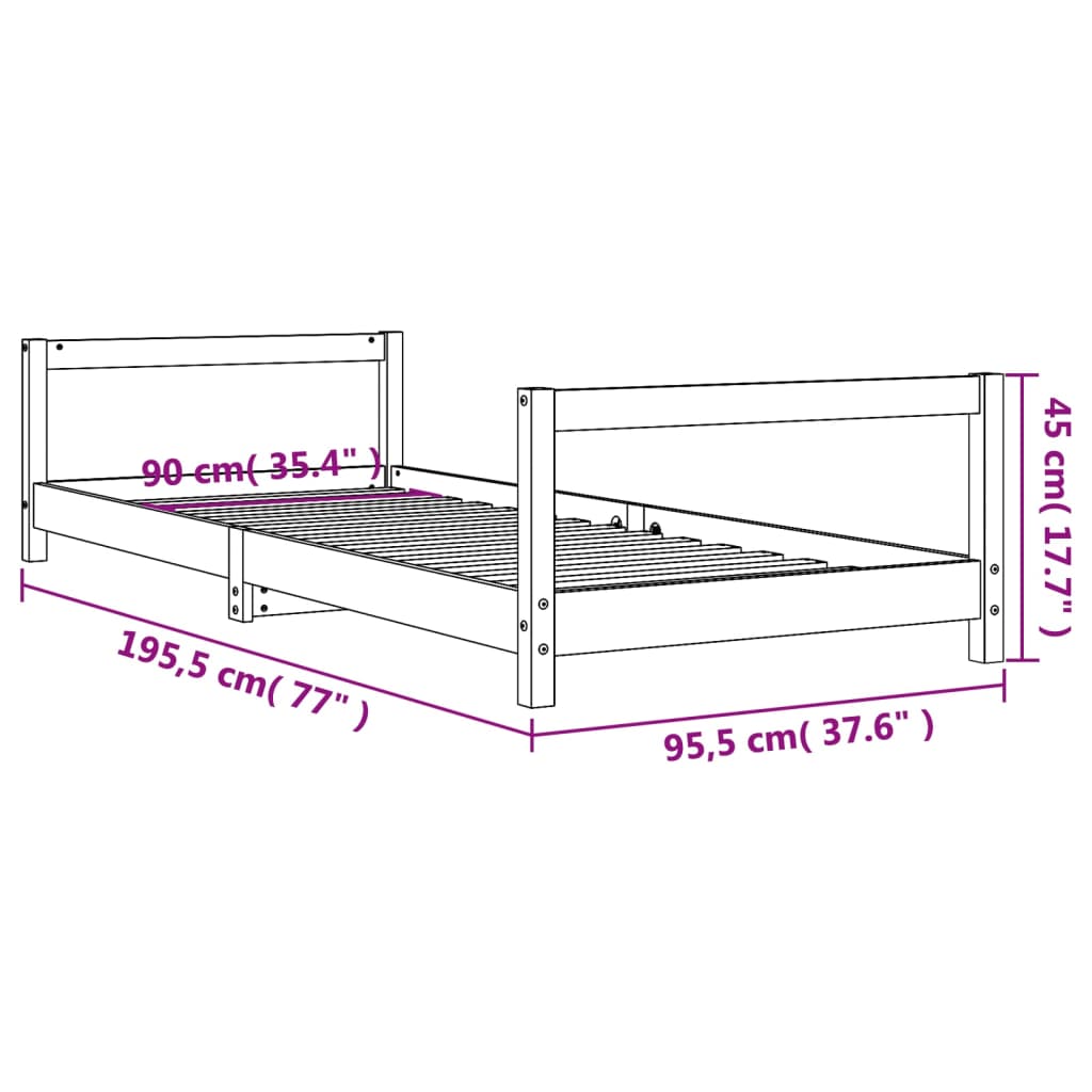 Giroletto per Bambini Nero 90x190 cm in Legno Massello di Pino - homemem39