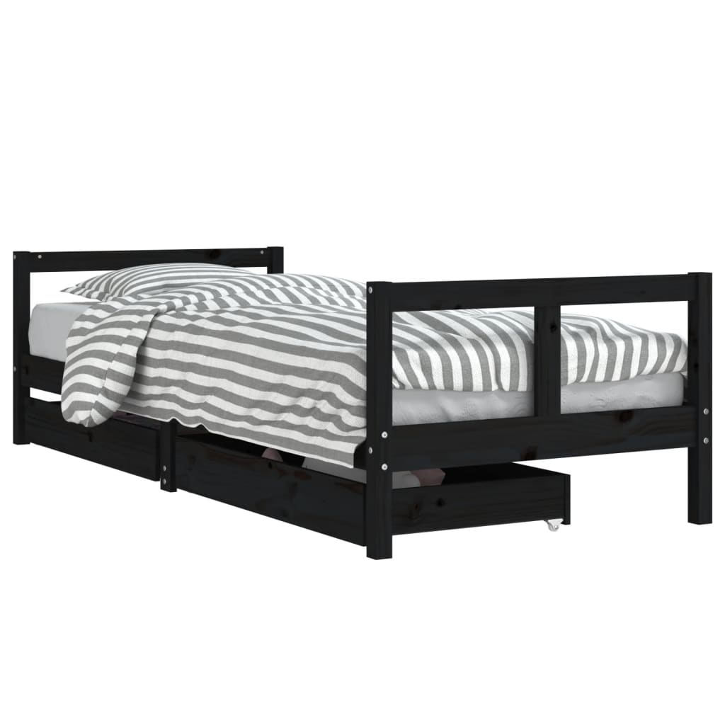 Giroletto Bambini con Cassetti Nero 80x200cm Massello di Pino - homemem39