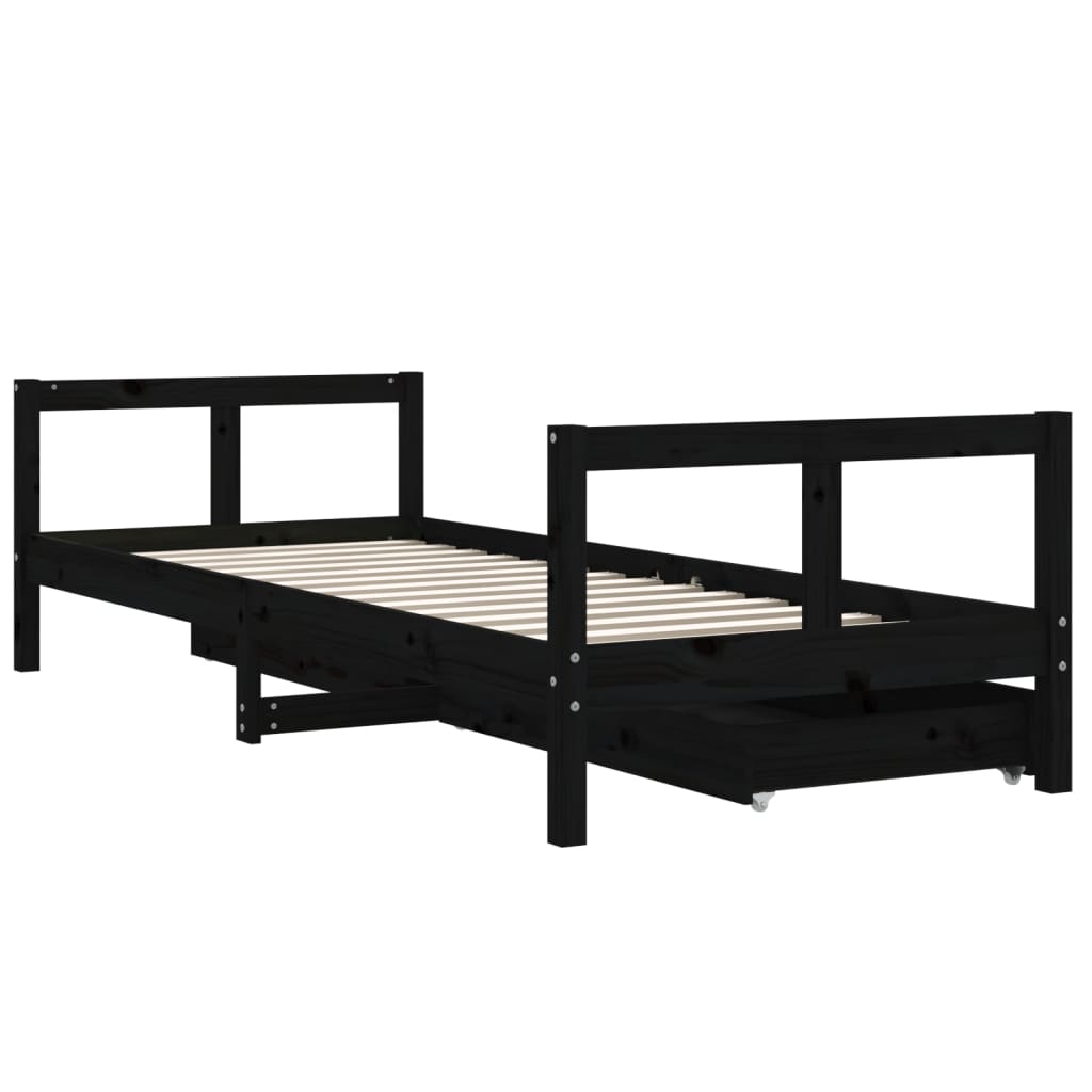 Giroletto Bambini con Cassetti Nero 80x200cm Massello di Pino - homemem39