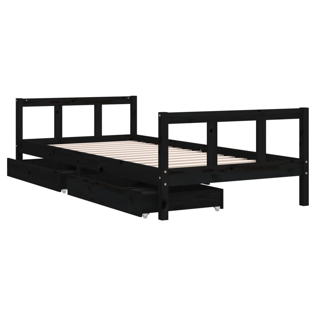 Giroletto Bambini con Cassetti Nero 90x200cm Massello di Pino - homemem39