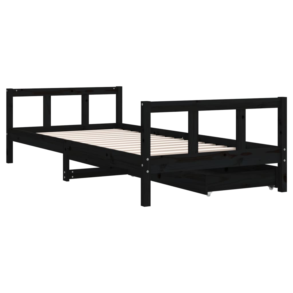 Giroletto Bambini con Cassetti Nero 90x200cm Massello di Pino - homemem39