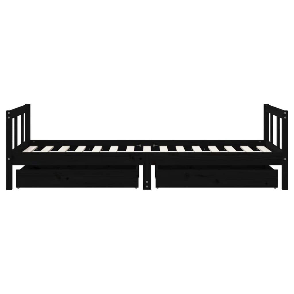 Giroletto per Bambini con Cassetti Nero 90x190 cm Massello Pino - homemem39