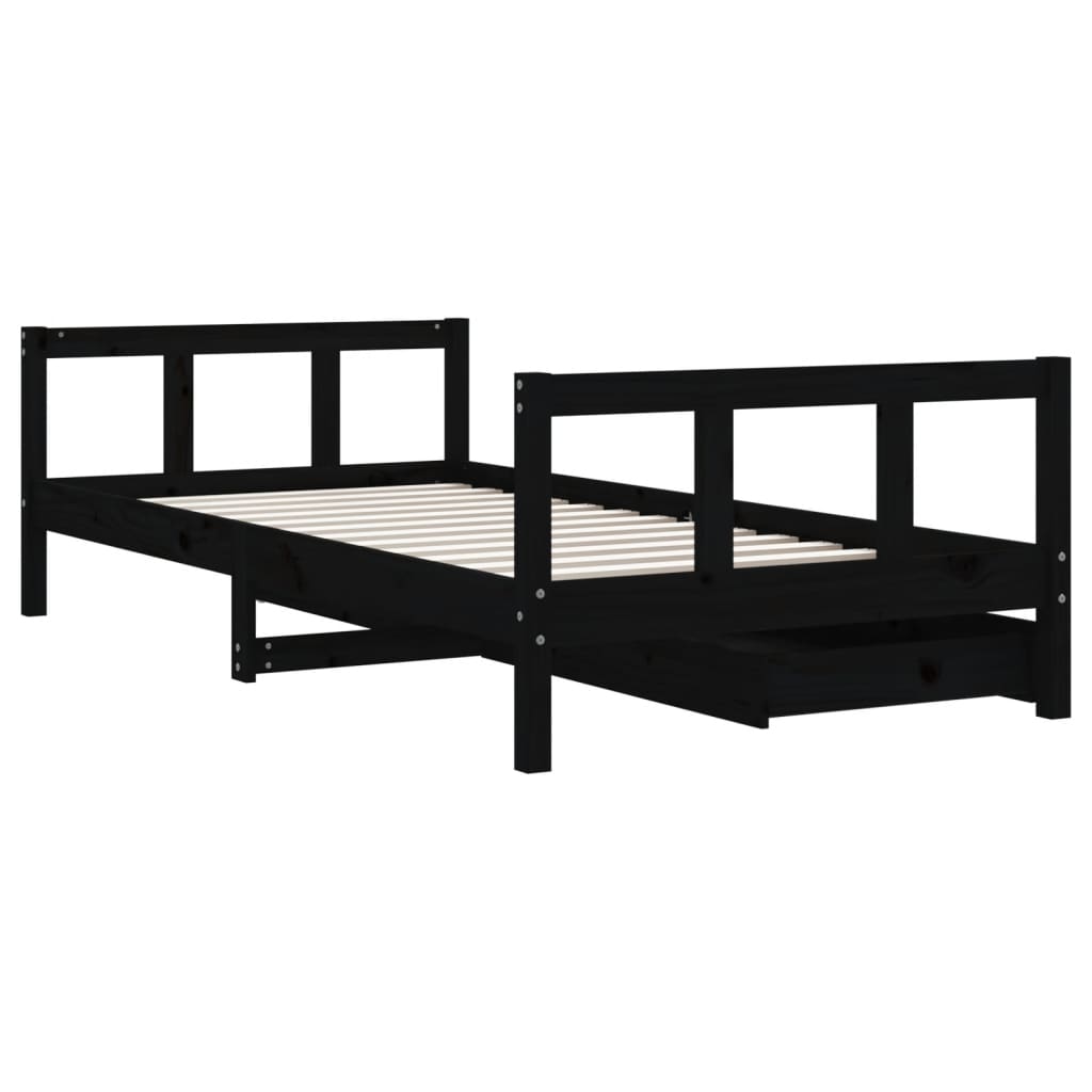 Giroletto per Bambini con Cassetti Nero 90x190 cm Massello Pino - homemem39