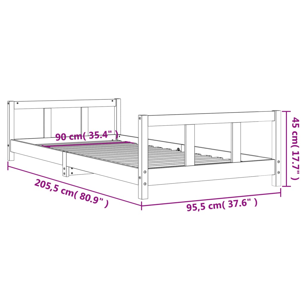 Giroletto per Bambini Bianco 90x200cm in Legno Massello di Pino - homemem39