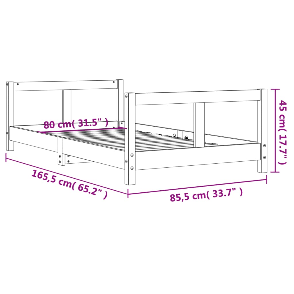 Giroletto per Bambini Bianco 80x160cm in Legno Massello di Pino - homemem39