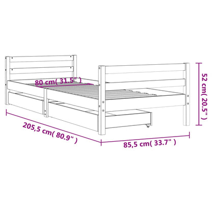 Giroletto Bambini con Cassetti 80x200 cm Legno Massello di Pino - homemem39