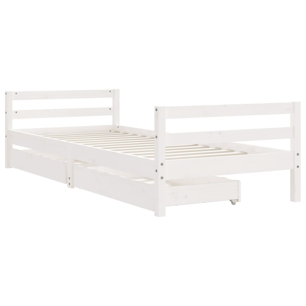 Giroletto Bambini con Cassetti Bianco 90x200cm Massello di Pino - homemem39